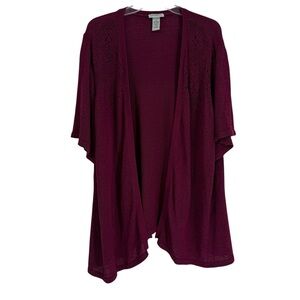 Catherines Open Front Cardigan Sweater Size 3X Short Sleeves Purple Cutouts